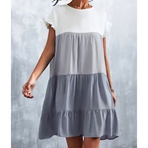 Women's ruffle sleeve round neck mini dress flowy size XXL colorblock